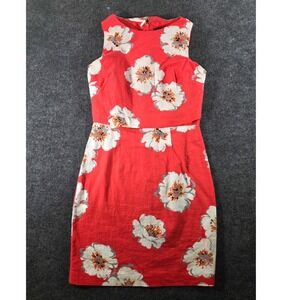 J.Crew Red Floral Linen Blend Sleeveless Sheath Dress Layered Bodice RN 54163